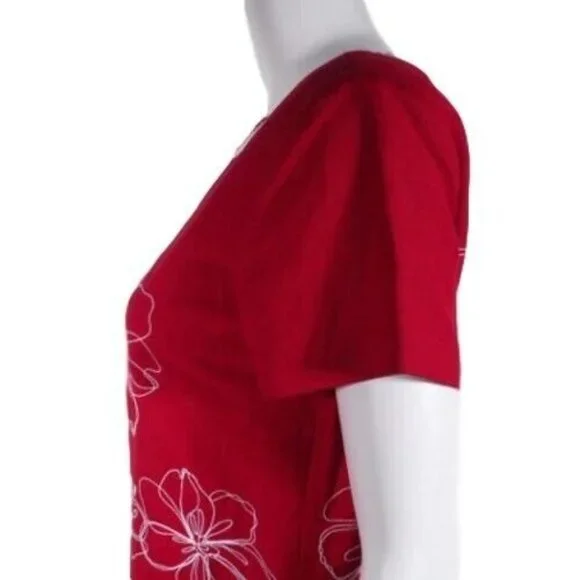 Talbots Dress Womens Size 4 Linen Blend Asian Floral Short Sleeve Lined Red Whit - Picture 4 of 11